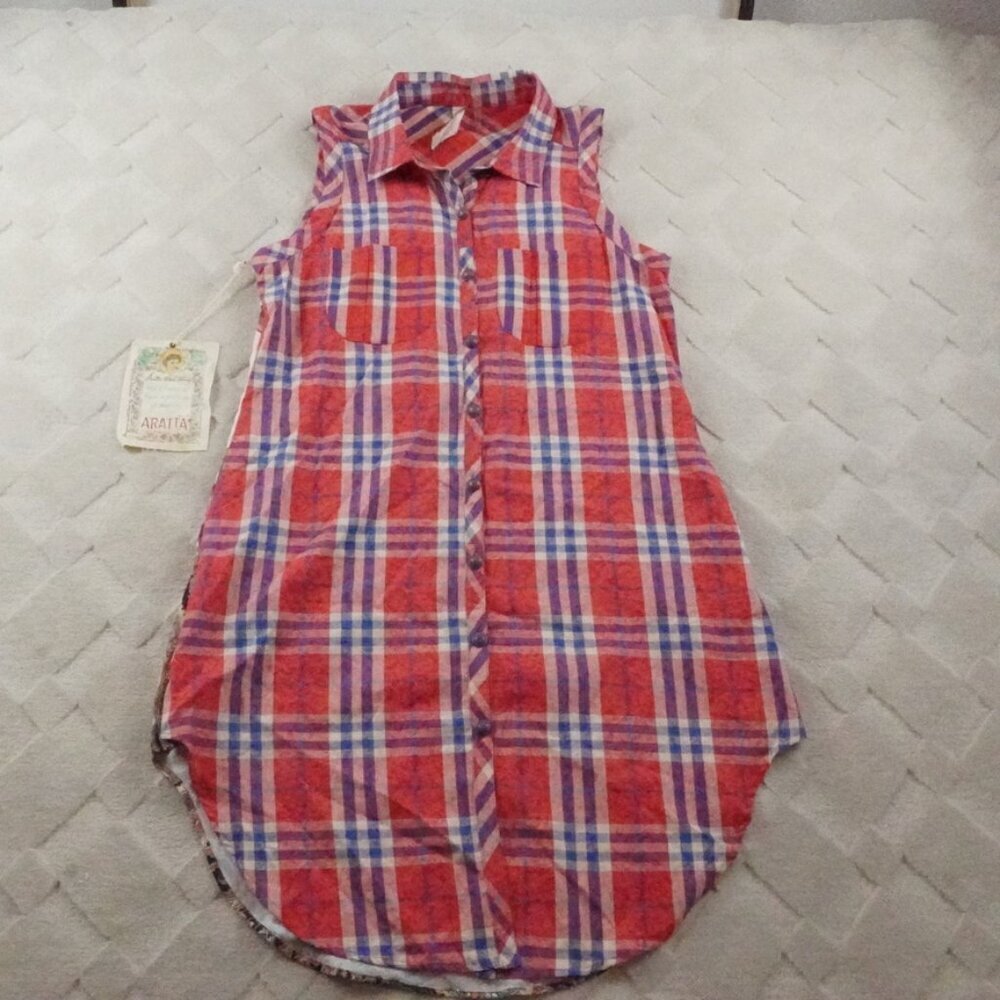 Aratta Silent Journey Tunic Womens Medium Boho Floral Mix Media Sleeveless